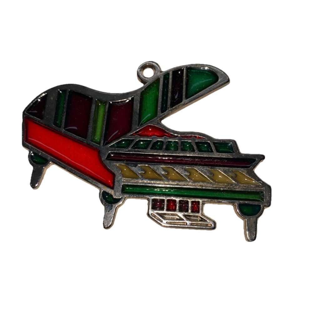 Vintage Stained‎ Glass Piano Pendant Suncatcher Window  Christmas Ornament